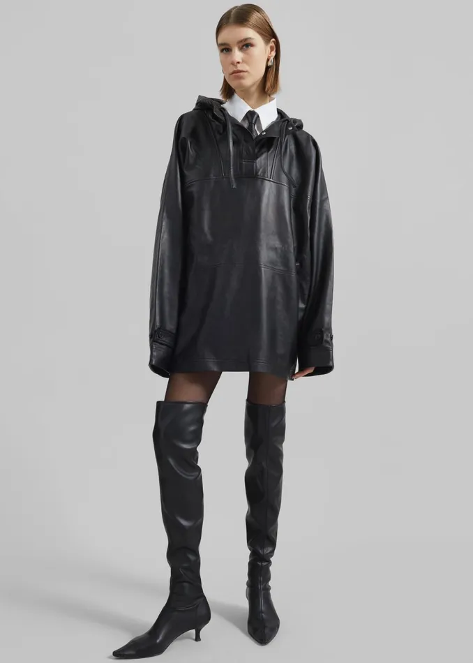 Women Kevin Leather Hooded Overshirt 8211 Black The Frankie Shop Tops