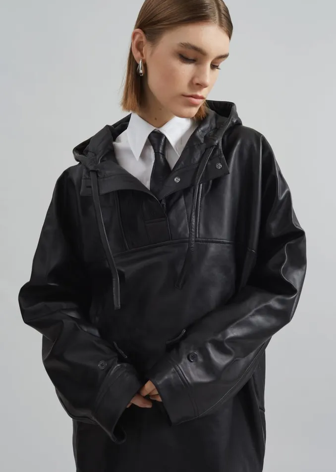 Women Kevin Leather Hooded Overshirt 8211 Black The Frankie Shop Tops