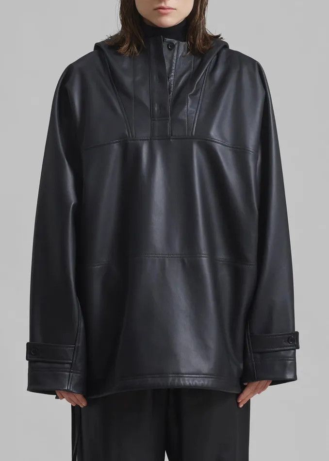 Women Kevin Leather Hooded Overshirt 8211 Black The Frankie Shop Tops