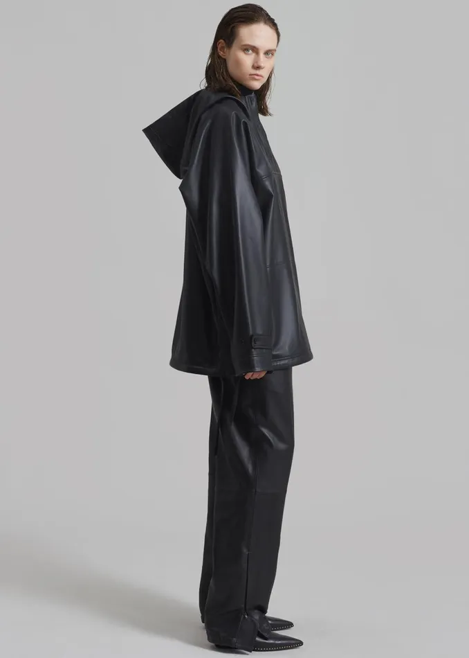 Women Kevin Leather Hooded Overshirt 8211 Black The Frankie Shop Tops