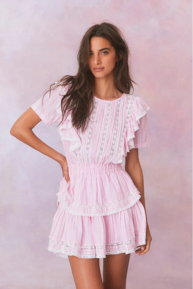 WomenKids Dresses LoveShackFancy Natasha Stripe Cotton Mini Dress Captiva Pink