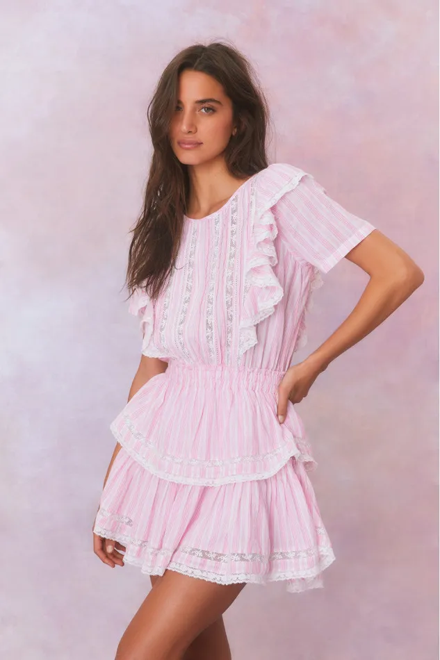 WomenKids Dresses LoveShackFancy Natasha Stripe Cotton Mini Dress Captiva Pink