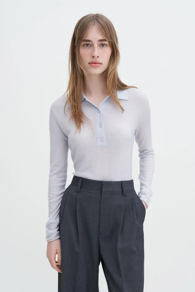 Women Knit Polo Sweater Mist Blue Filippa K Knitwear