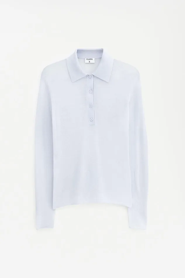 Women Knit Polo Sweater Mist Blue Filippa K Knitwear