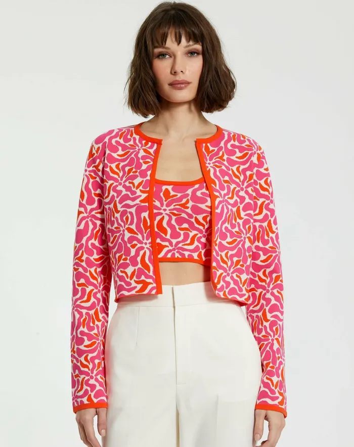 Women Knitwear Mac Duggal Long Sleeve Knit Floral Cardigan 8211 FINAL SALE Sunset Multi Women Knitwear Mac Duggal Long Sleeve Knit Floral Cardigan 8211 FINAL SALE Sunset Multi