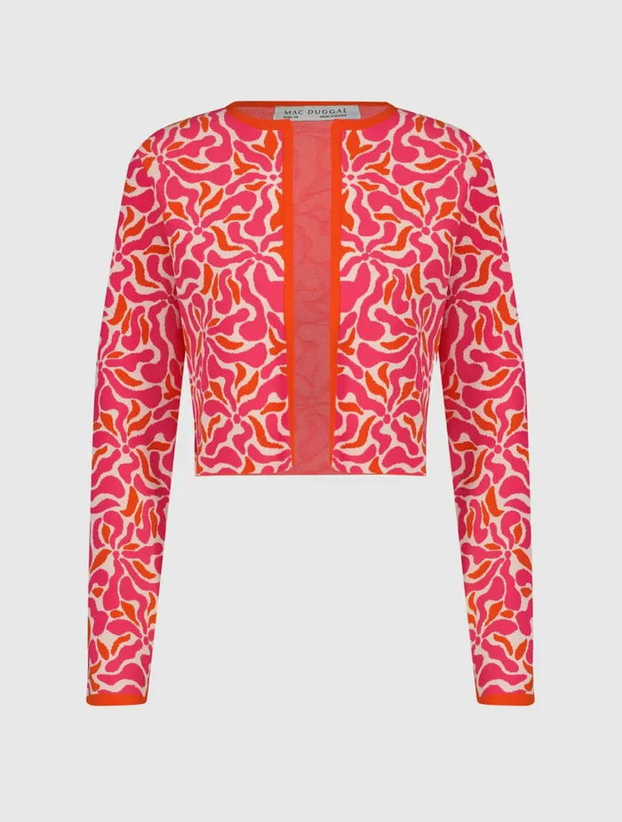 Women Knitwear Mac Duggal Long Sleeve Knit Floral Cardigan 8211 FINAL SALE Sunset Multi