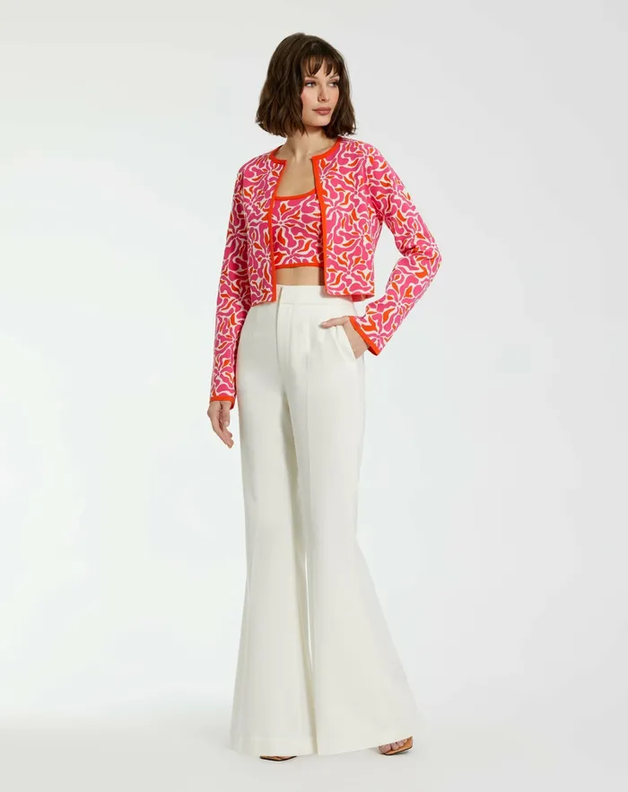 Women Knitwear Mac Duggal Long Sleeve Knit Floral Cardigan 8211 FINAL SALE Sunset Multi