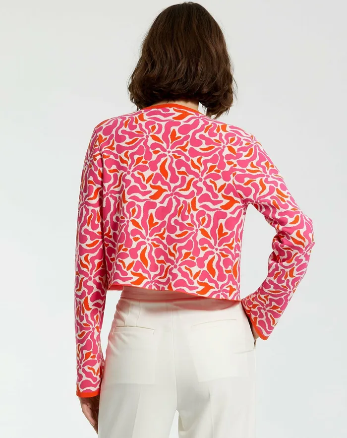 Women Knitwear Mac Duggal Long Sleeve Knit Floral Cardigan 8211 FINAL SALE Sunset Multi