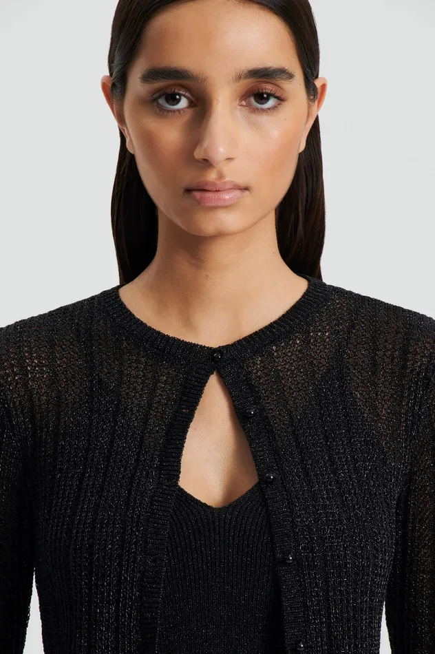 Women Knitwear Scanlan Theodore METALLIC KNIT CROP CARDIGAN BLACK Women Knitwear Scanlan Theodore METALLIC KNIT CROP CARDIGAN BLACK