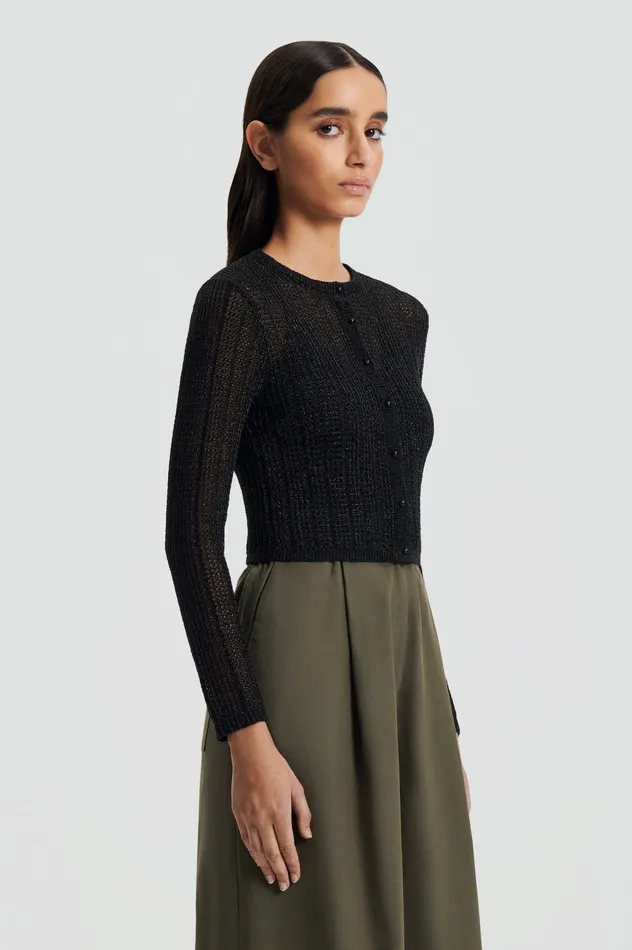 Women Knitwear Scanlan Theodore METALLIC KNIT CROP CARDIGAN BLACK Women Knitwear Scanlan Theodore METALLIC KNIT CROP CARDIGAN BLACK
