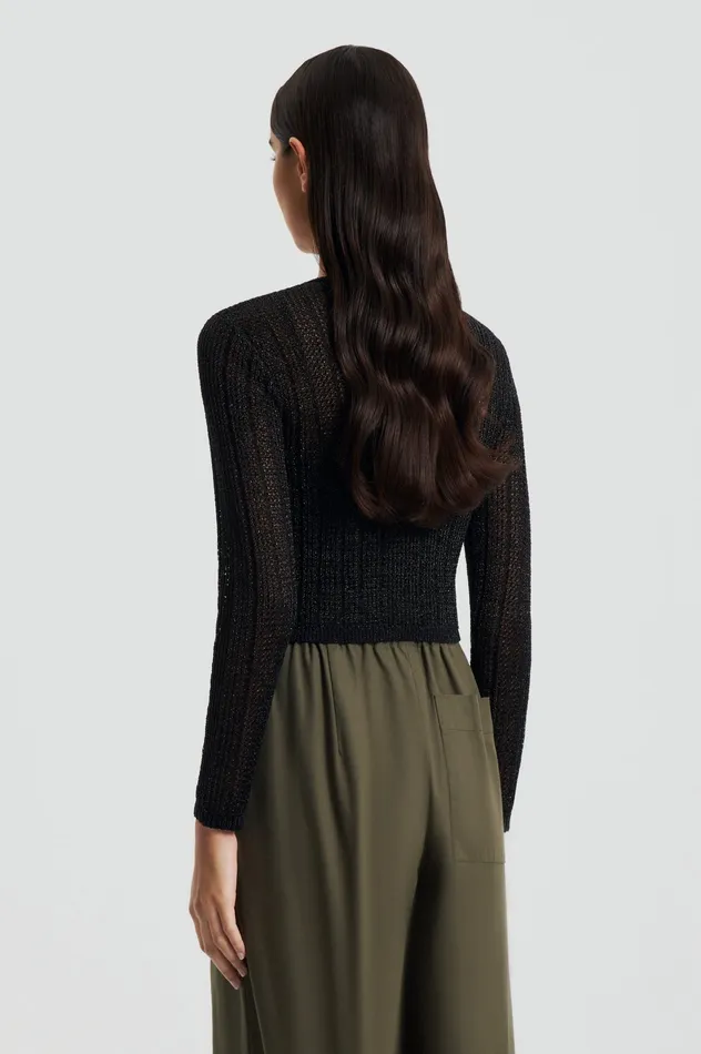 Women Knitwear Scanlan Theodore METALLIC KNIT CROP CARDIGAN BLACK Women Knitwear Scanlan Theodore METALLIC KNIT CROP CARDIGAN BLACK