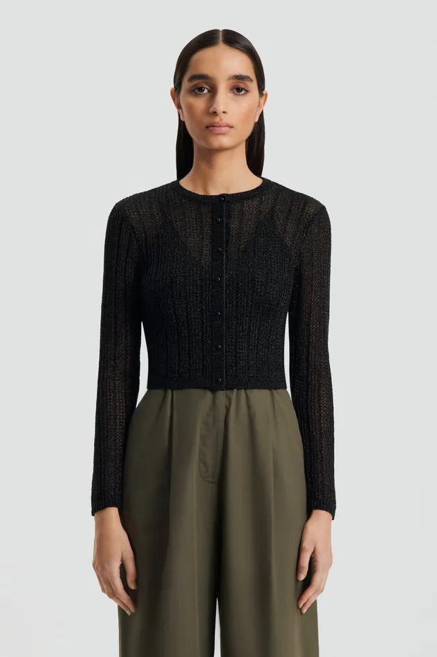 Women Knitwear Scanlan Theodore METALLIC KNIT CROP CARDIGAN BLACK Women Knitwear Scanlan Theodore METALLIC KNIT CROP CARDIGAN BLACK