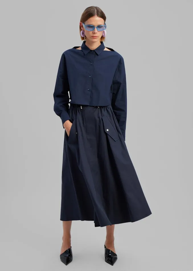 Women Lara Open Shoulder Cropped Shirt 8211 Navy The Frankie Shop Tops