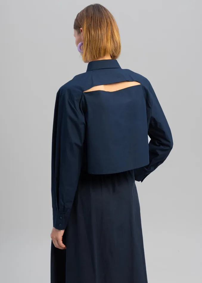 Women Lara Open Shoulder Cropped Shirt 8211 Navy The Frankie Shop Tops