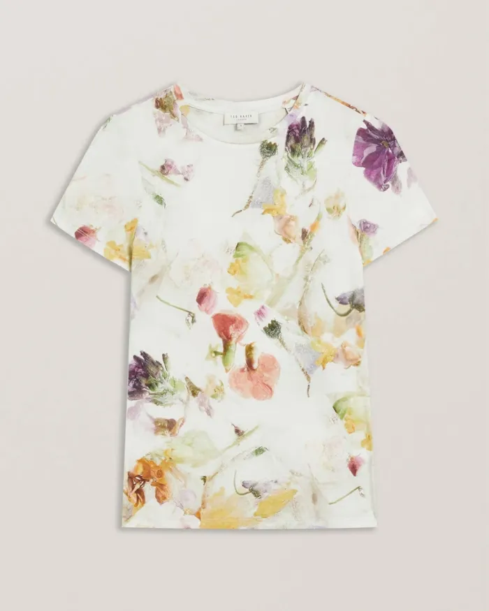 Women LIBBYLY 8211 Floral Print Fitted TShirt White Ted Baker Tops and Blouses