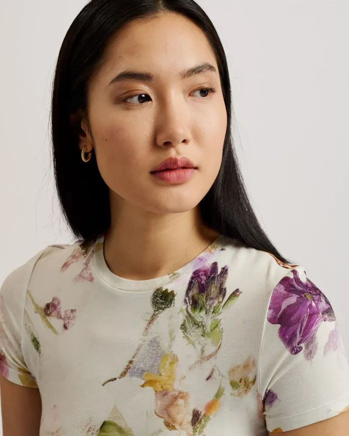 Women LIBBYLY 8211 Floral Print Fitted TShirt White Ted Baker Tops and Blouses