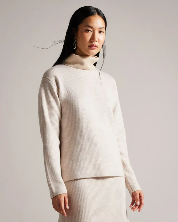 Women LIDYAAA 8211 Relaxed Fit Funnel Neck Jumper Natural Ted Baker Jumpers and Cardigans