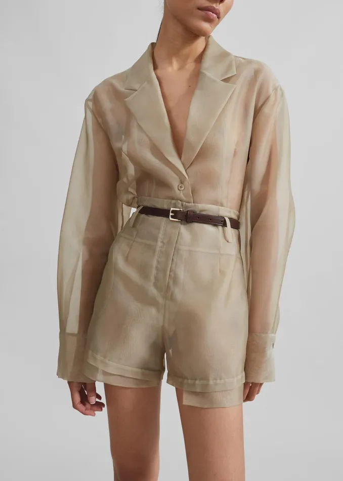 Women Lise Sheer Shorts 8211 Desert Sand The Frankie Shop Bottoms