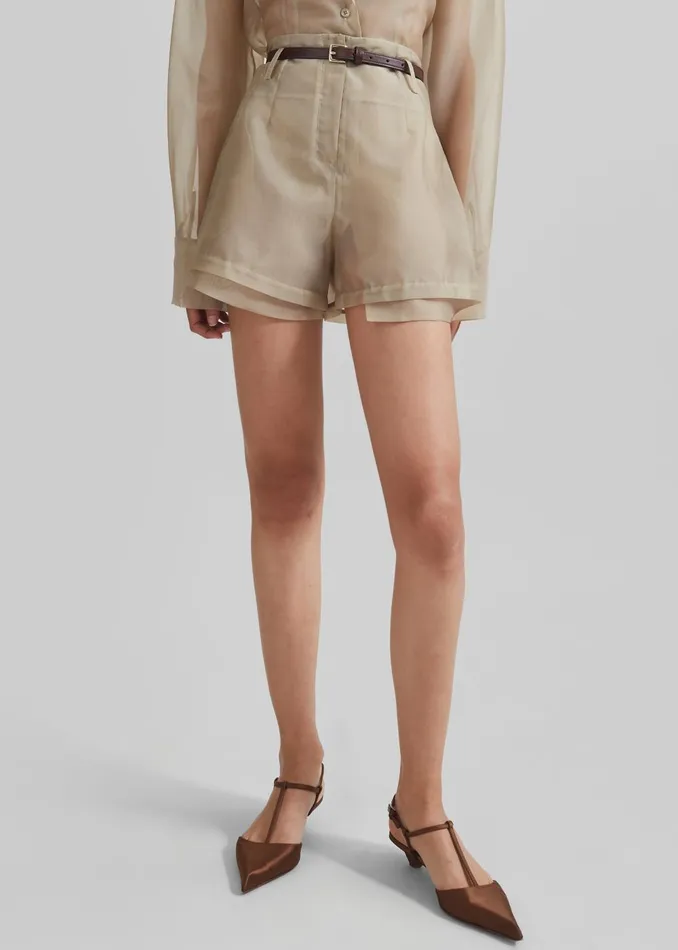 Women Lise Sheer Shorts 8211 Desert Sand The Frankie Shop Bottoms
