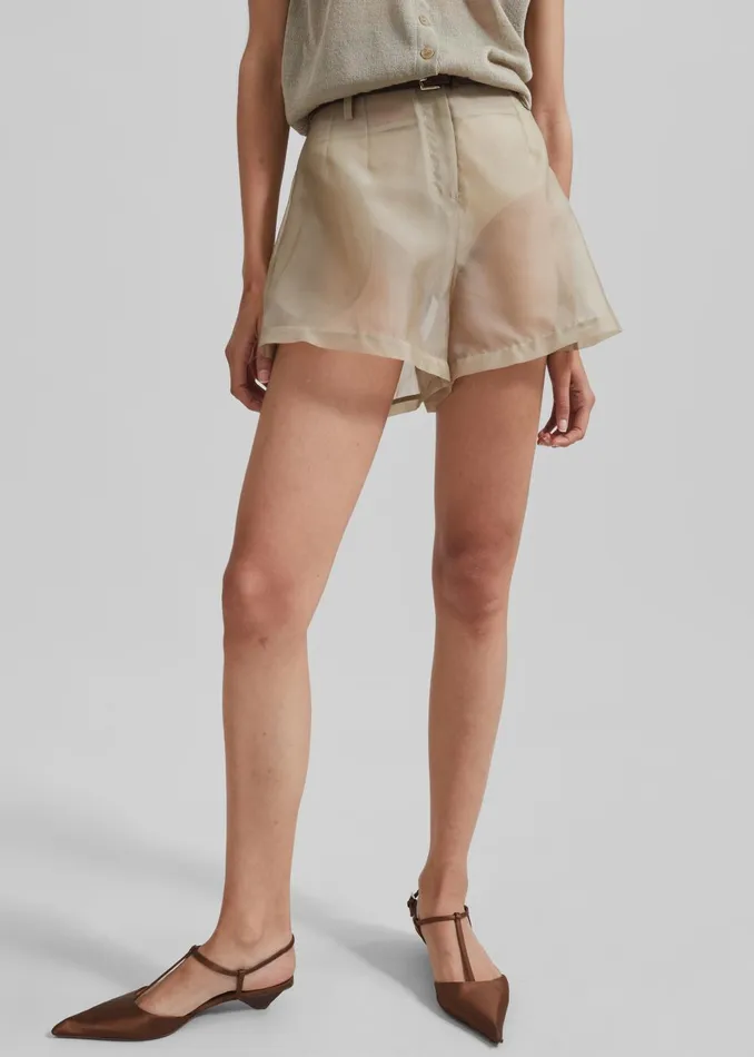 Women Lise Sheer Shorts 8211 Desert Sand The Frankie Shop Bottoms