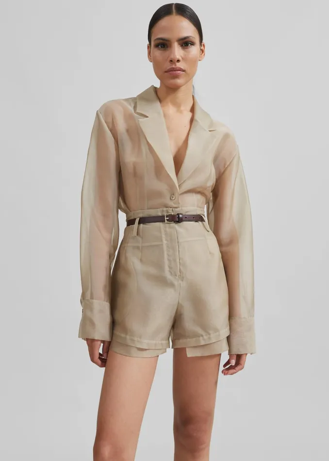 Women Lise Sheer Shorts 8211 Desert Sand The Frankie Shop Bottoms