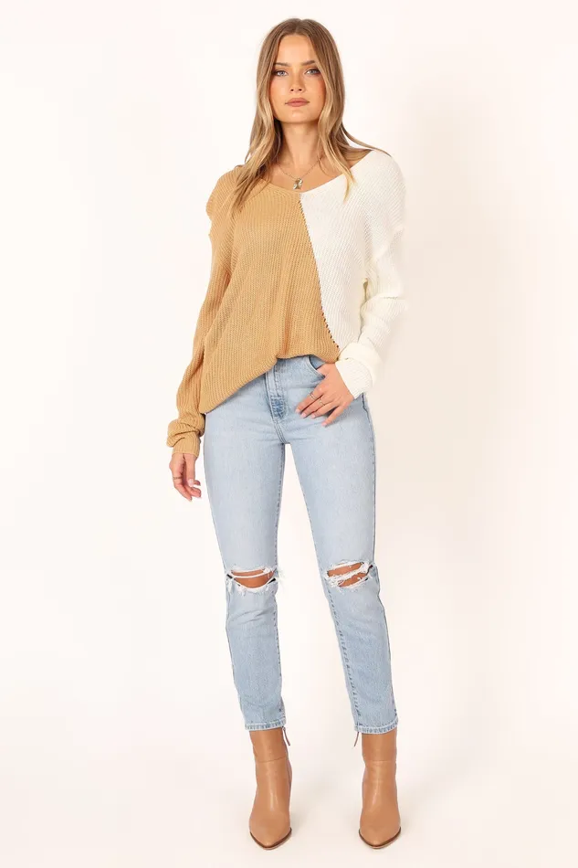 Women Lizzie Two Tone Knit Sweater 8211 Beige Multi Beige Multi Knitwear petalandpup