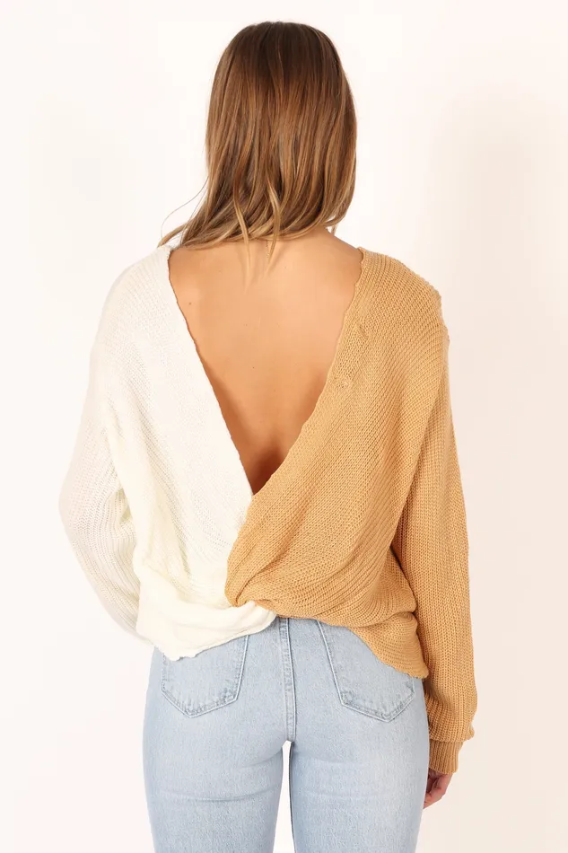 Women Lizzie Two Tone Knit Sweater 8211 Beige Multi Beige Multi Knitwear petalandpup
