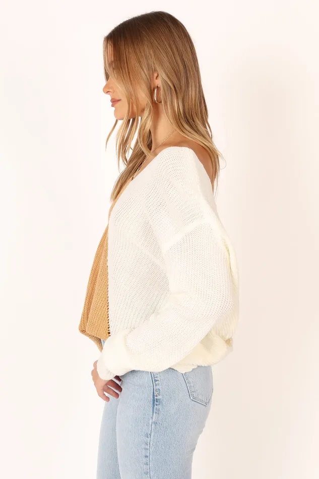 Women Lizzie Two Tone Knit Sweater 8211 Beige Multi Beige Multi Knitwear petalandpup