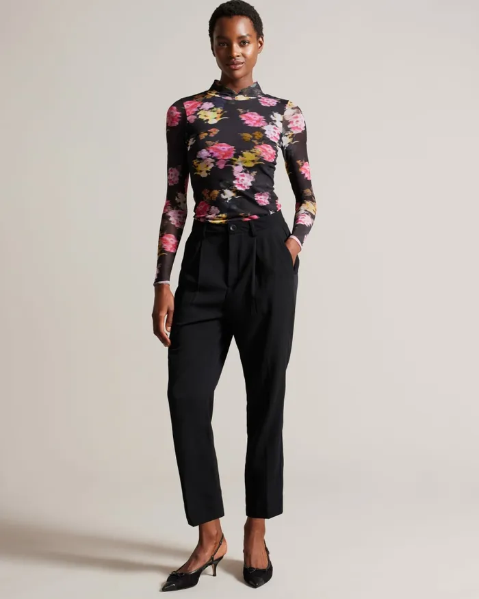 Women LOHREN 8211 Pleat Front Tapered Leg Trousers Black Ted Baker Trousers and Shorts