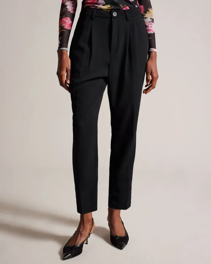 Women LOHREN 8211 Pleat Front Tapered Leg Trousers Black Ted Baker Trousers and Shorts
