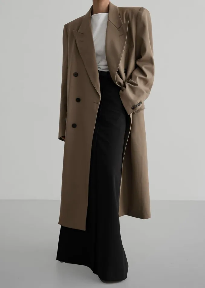 Women London Double Breasted Coat 8211 Taupe The Frankie Shop Outerwear