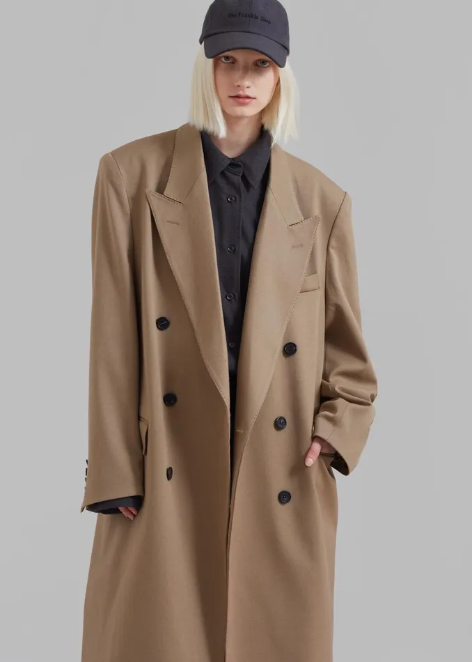 Women London Double Breasted Coat 8211 Taupe The Frankie Shop Outerwear