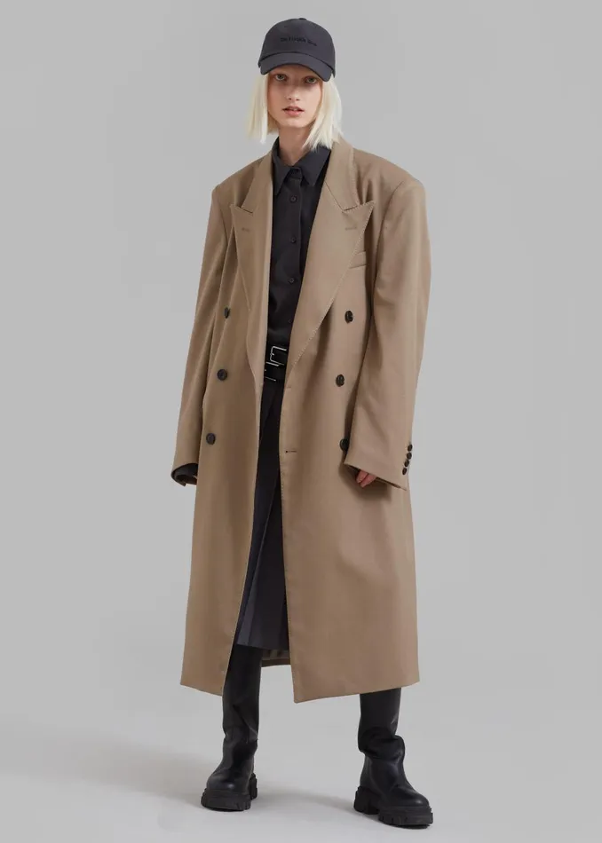 Women London Double Breasted Coat 8211 Taupe The Frankie Shop Outerwear
