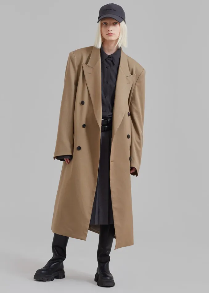 Women London Double Breasted Coat 8211 Taupe The Frankie Shop Outerwear