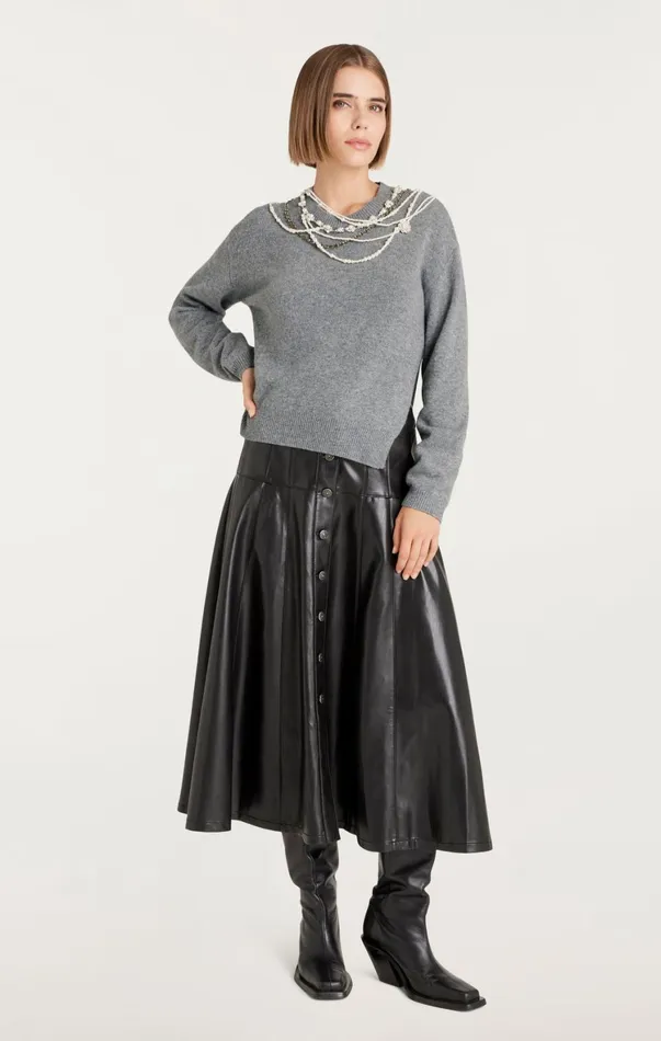Women Long Sleeve Tops Cinq Sept Necklace Lilliana Pullover Light Heather Grey