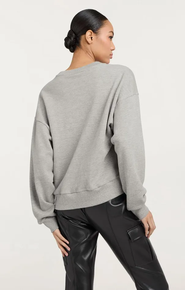 Women Long Sleeve Tops Cinq Sept Rhinestone Paris New York Brandy Pullover Heather Greyblack