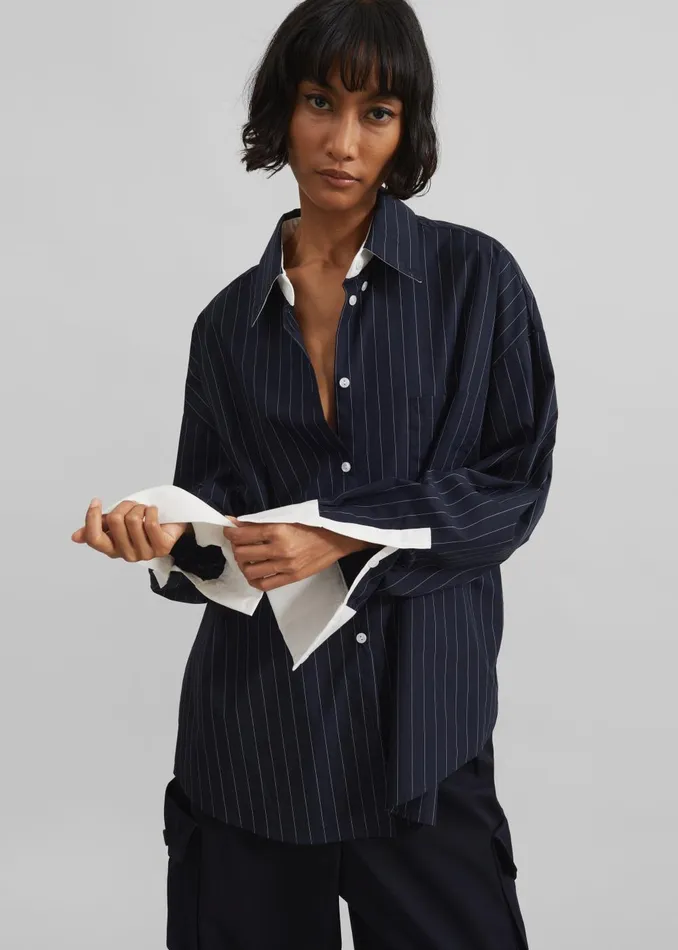 Women Lorna Shirt 8211 NavyWhite Pinstripe The Frankie Shop Tops
