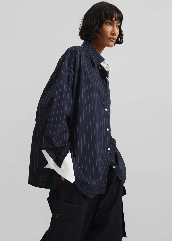 Women Lorna Shirt 8211 NavyWhite Pinstripe The Frankie Shop Tops
