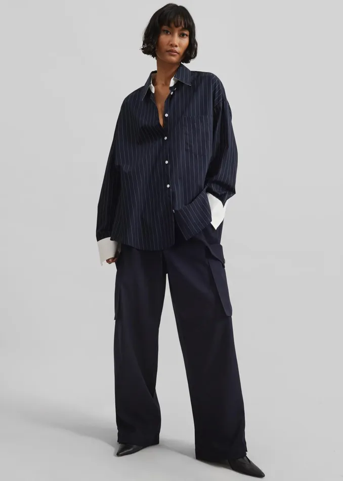 Women Lorna Shirt 8211 NavyWhite Pinstripe The Frankie Shop Tops