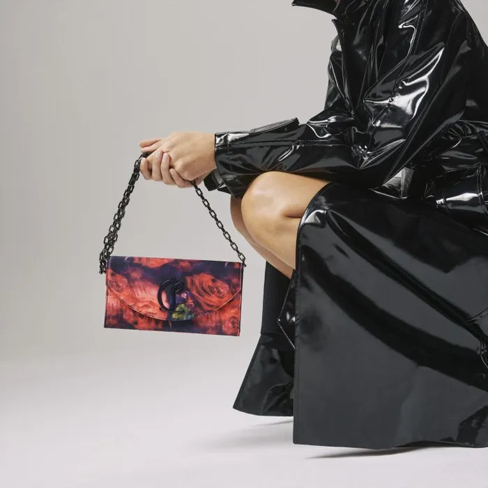 Women Loubi54 Clutch 8211 Roses Printed Crepe Satin 8211 Multicolor Christian Louboutin Shoulder Bags