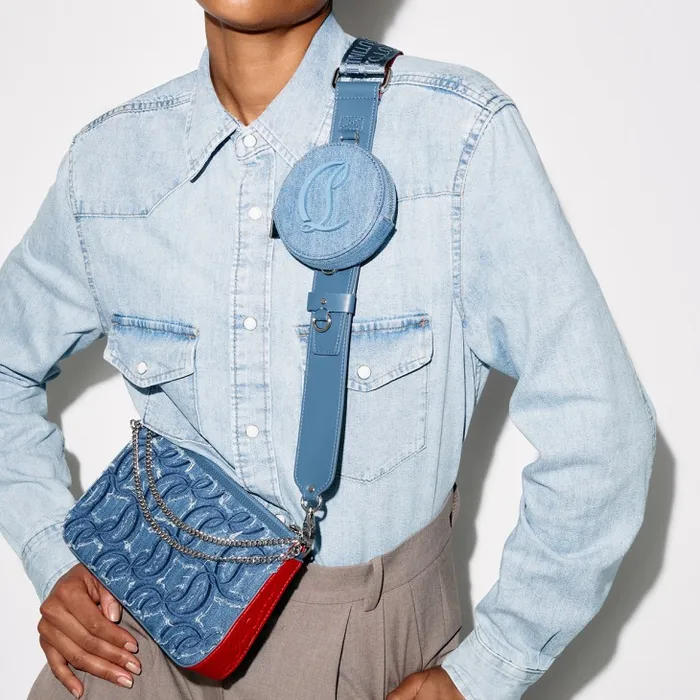 Women Loubila Crossbody Bag 8211 Denim Embroidered 8211 Blue Christian Louboutin Mini Bags Women Loubila Crossbody Bag 8211 Denim Embroidered 8211 Blue Christian Louboutin Mini Bags