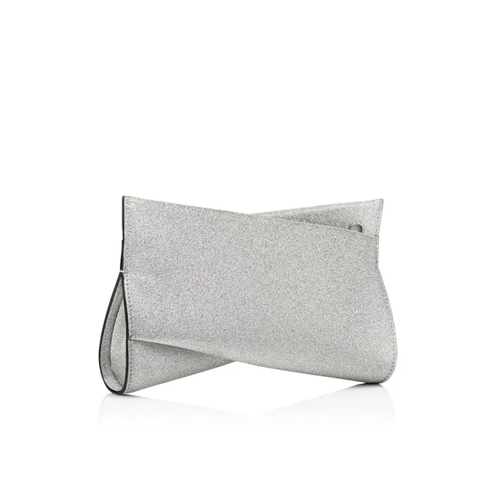 Women Loubitwist Small Clutch 8211 Glittered Calf Leather 8211 Silver Christian Louboutin Shoulder Bags