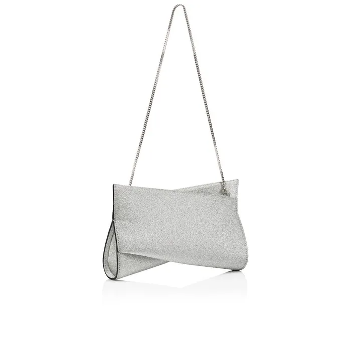 Women Loubitwist Small Clutch 8211 Glittered Calf Leather 8211 Silver Christian Louboutin Shoulder Bags