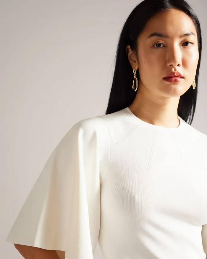 Women LOUNIA 8211 Fluted Sleeve Knitted Bodycon Midi Dress White Ted Baker Dresses