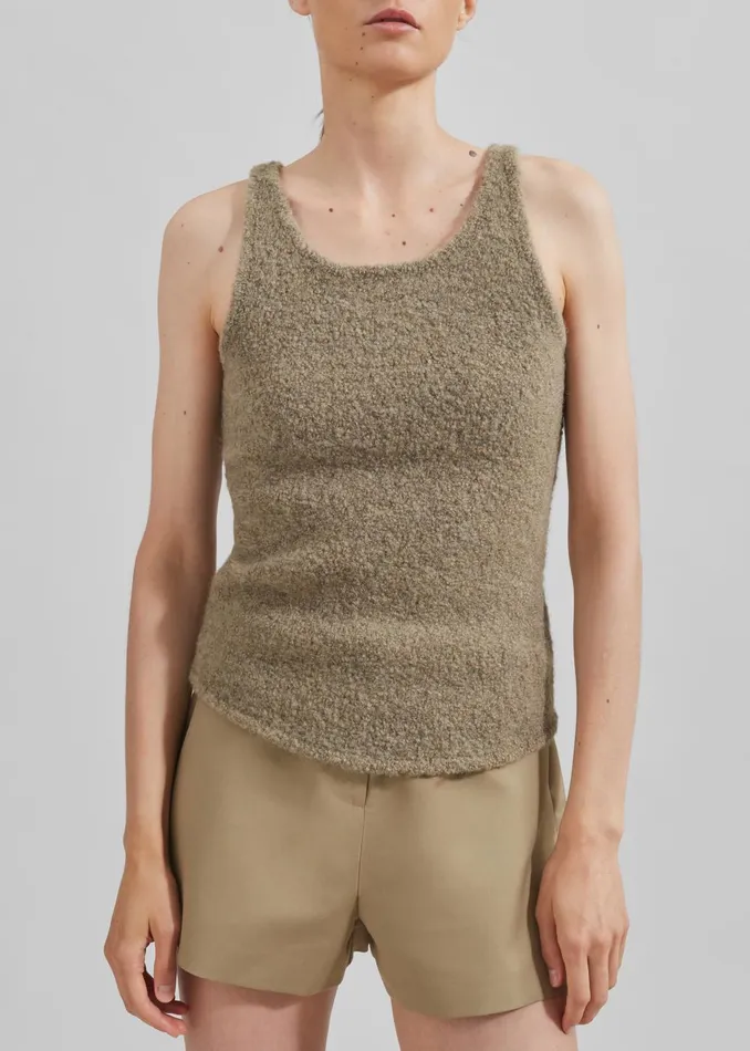 Women Low Classic Fluffy Sleeveless Knit Top 8211 Khaki The Frankie Shop Tops