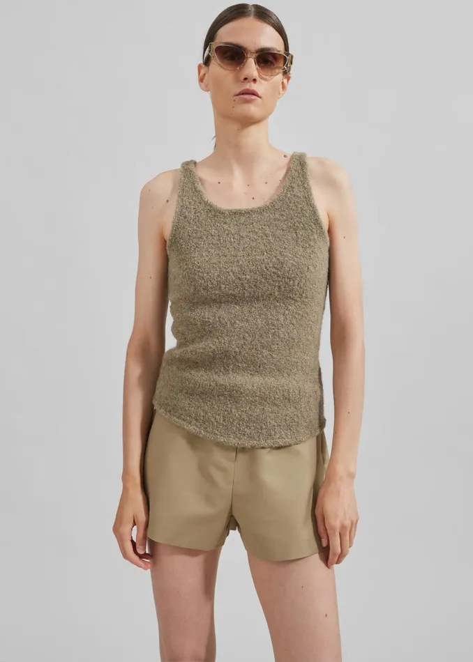 Women Low Classic Fluffy Sleeveless Knit Top 8211 Khaki The Frankie Shop Tops