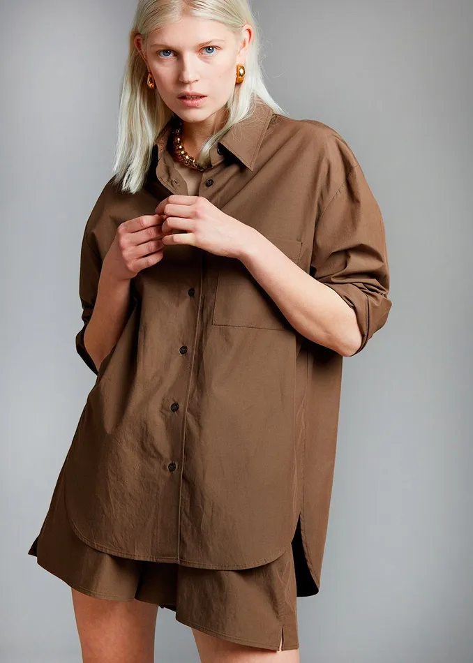 Women Lui Organic Cotton Shirt 8211 Chocolate The Frankie Shop Tops
