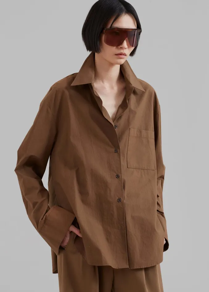 Women Lui Organic Cotton Shirt 8211 Chocolate The Frankie Shop Tops