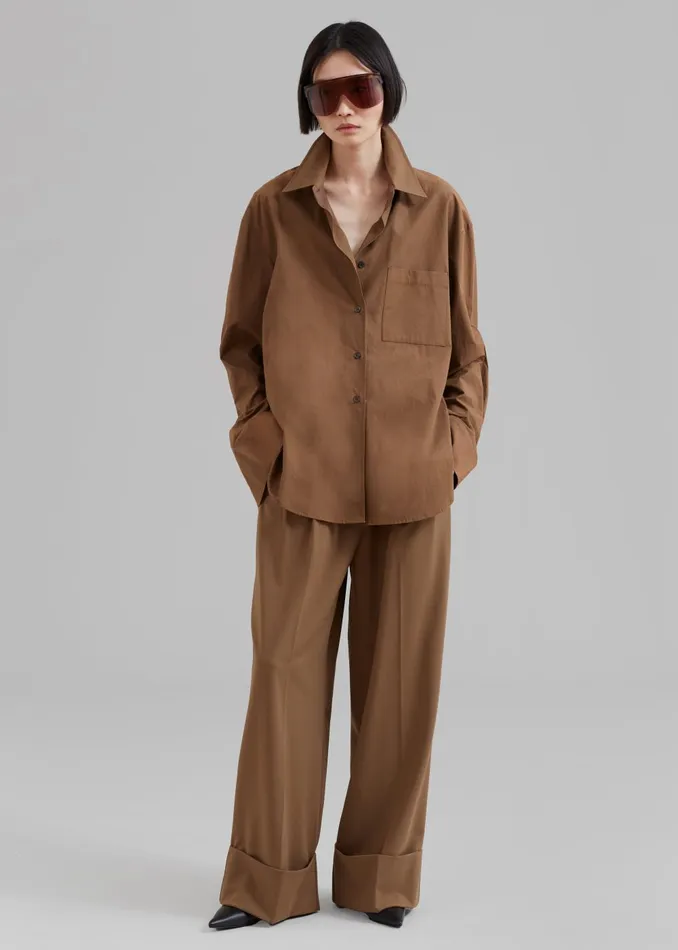 Women Lui Organic Cotton Shirt 8211 Chocolate The Frankie Shop Tops