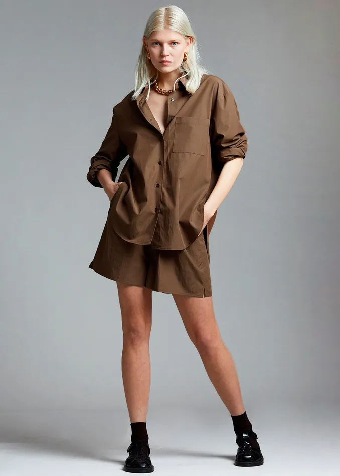 Women Lui Organic Cotton Shirt 8211 Chocolate The Frankie Shop Tops